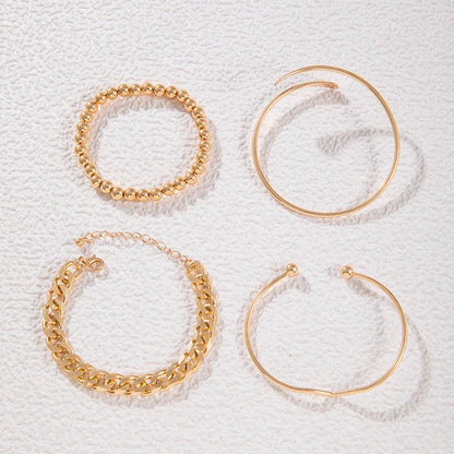 Punk Curb Cuban Chain Bracelets Set for Women Simple Thick Gold Color Charm Bracelets Fashion Jewelry Accessories New 4pcs