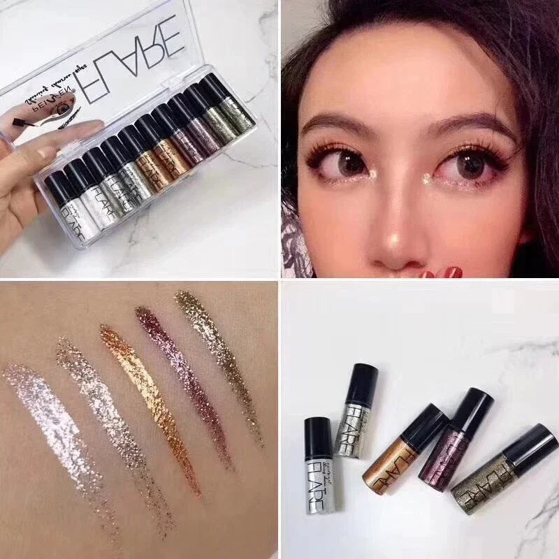 Professional Shiny Liquid Eye shadow Eyeliner Cosmetics for Women Pigment Silver Rose Gold Color Glitter Makeup