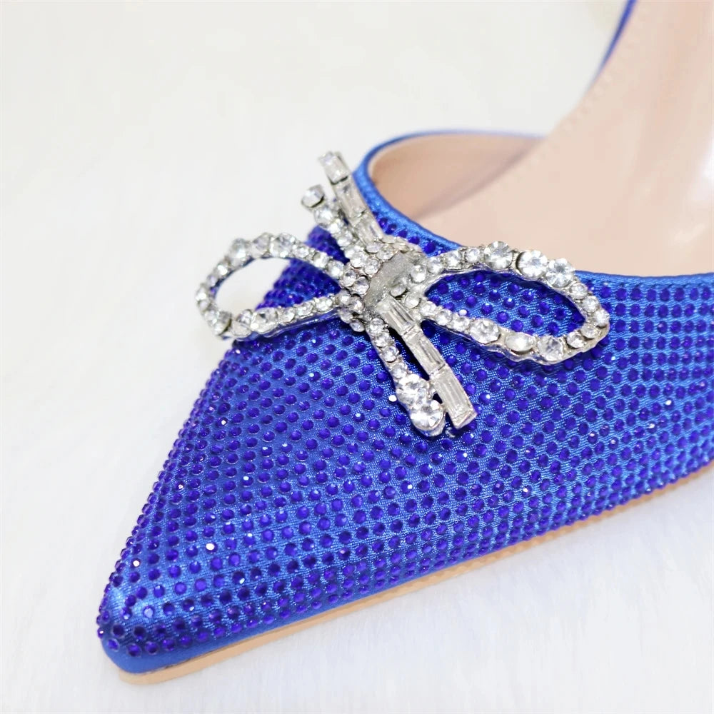 New Style Blue Color Elegant High Heels Popular Design Ladies Shoes Matching Bag Set