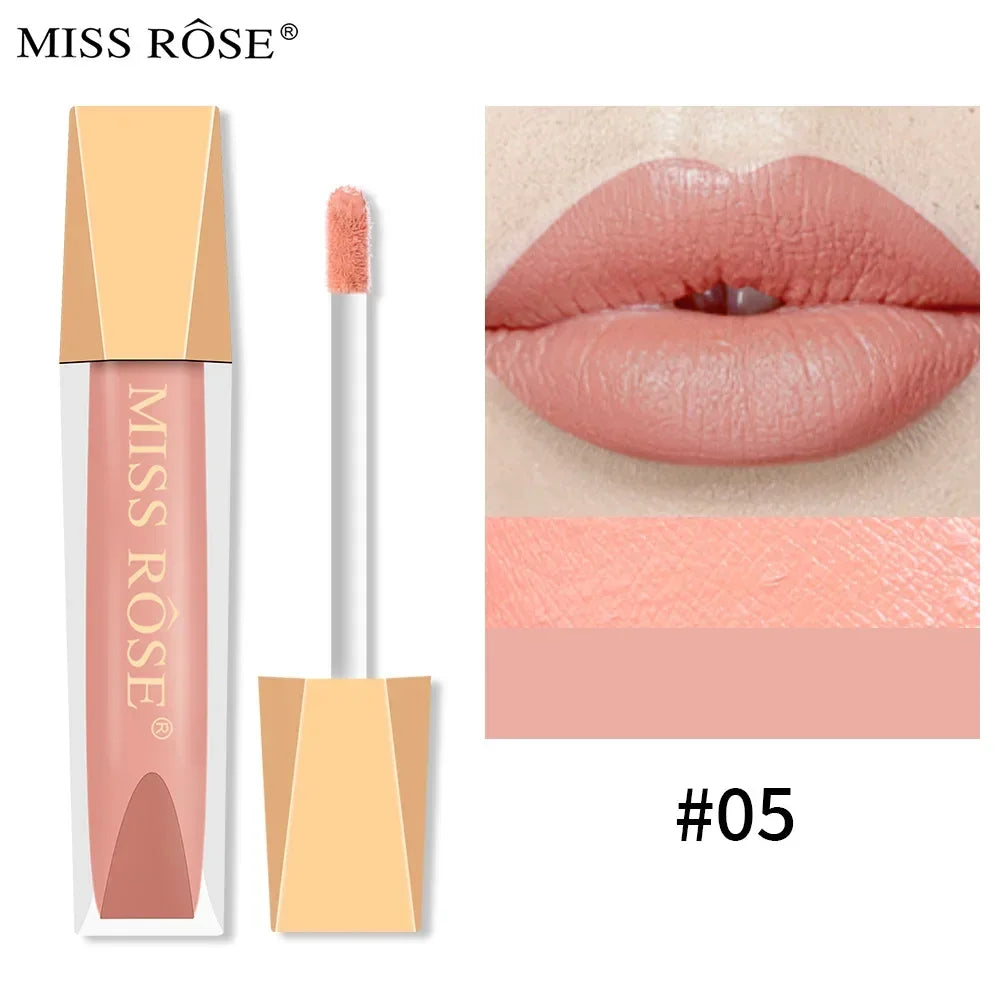 Miss Rose 16 Color Long Lasting Waterproof Velvet Matte Lip Glaze Lipstick Makeup Non-Stick Glitter Lip stick Lip Gloss Cosmetic