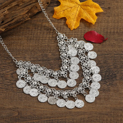 Retro Carved Coin Tassel Statement Necklace Women Boho Double layers Choker Necklaces Pendants New Women Jewelry Collares