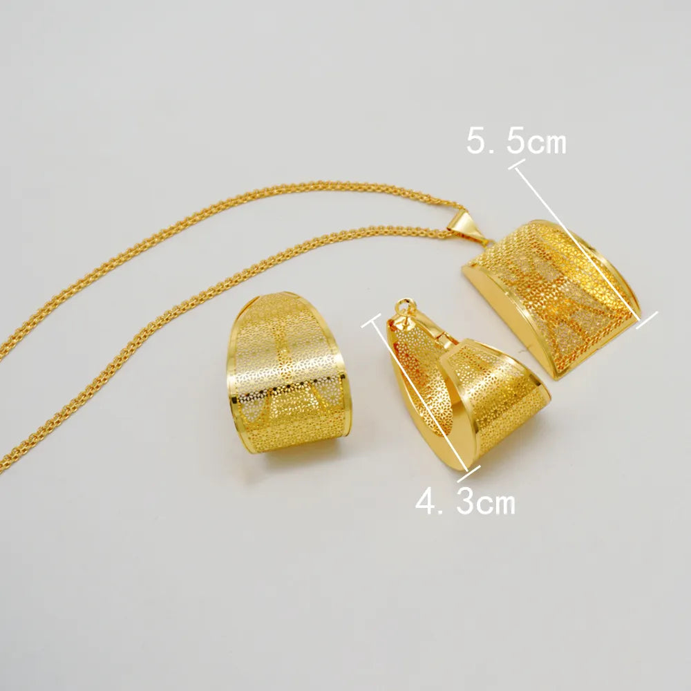 Fashion Dubai Jewelry Sets Gold Color Pendant Copper Classic Earrings Necklace For Women Daily Wear Party Anniversary Gifts