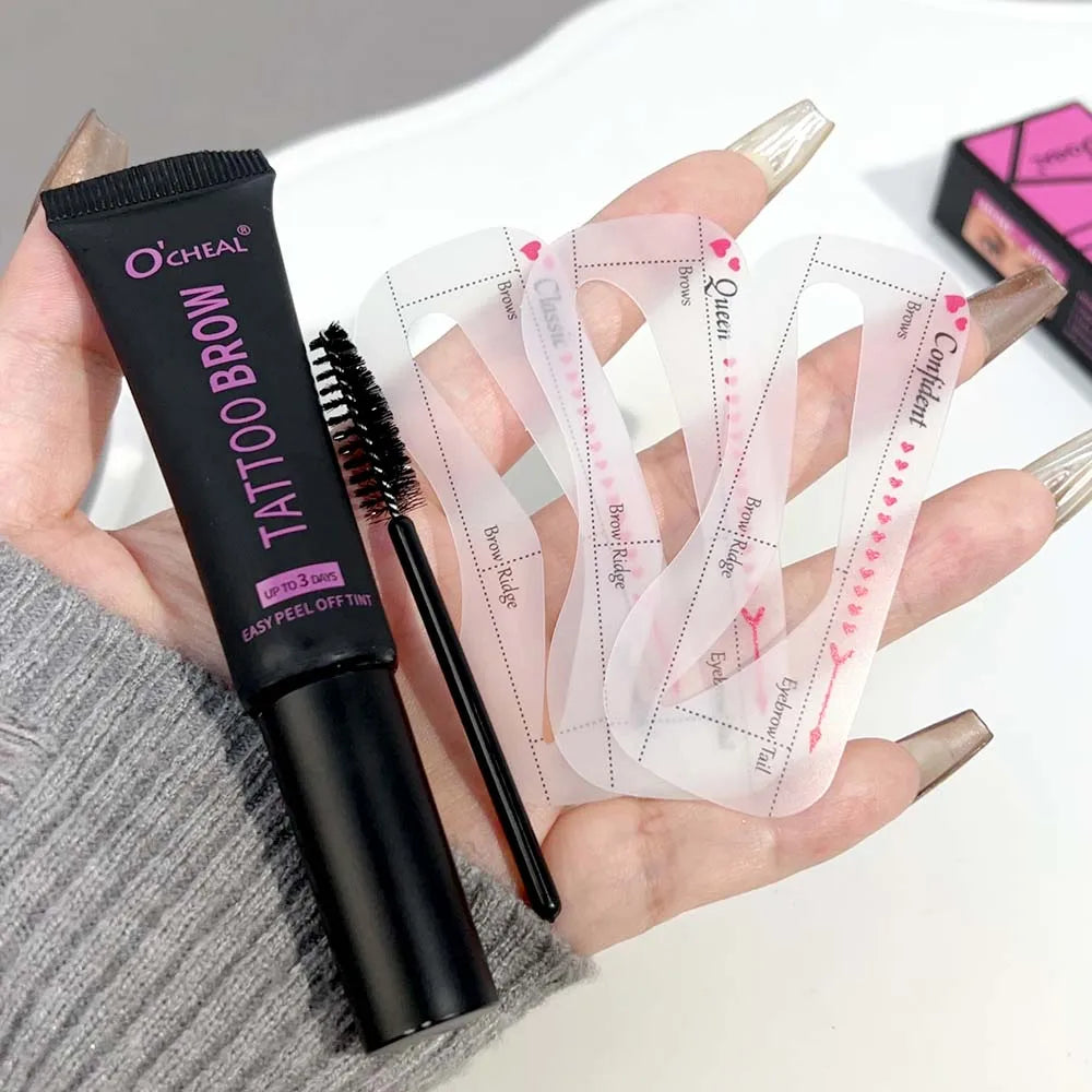 Peel Off Dye Eyebrow Gel Set Semi-Permanent Lasting Eyebrow Tattoo Tint Waterproof Tearing Off Brow Cream with Brow Cards Brush