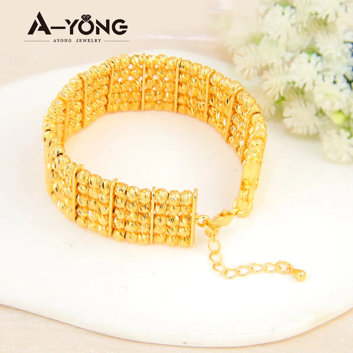 AYONG Multi Layer Copper Beads Bracelets 21k Gold Plated  Middle East  Women Wedding Jewelry