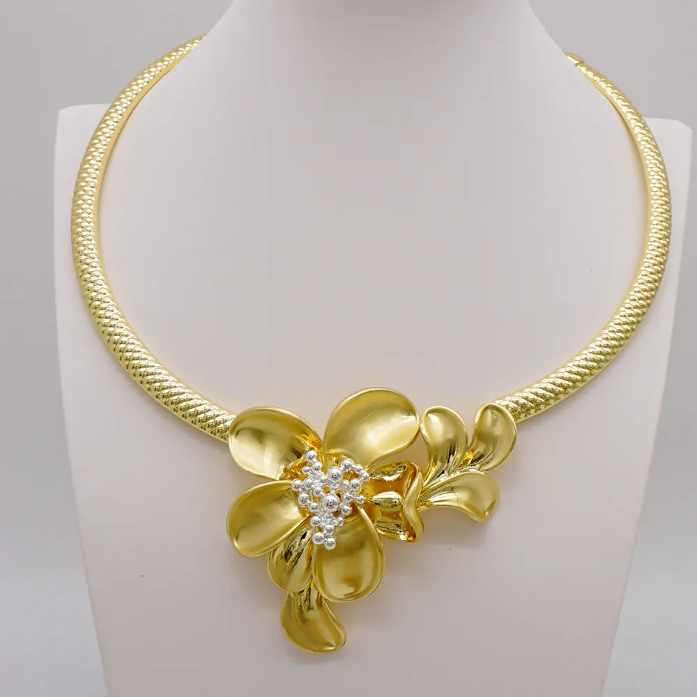 Brazilian Gold Color Flower Jewelry Dubai Jewelry Set For Women Italian Style Necklace Bracelet Earring Italian style jewelry