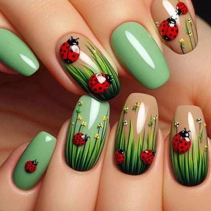 24Pcs Mid-length Ballet False Nails Red Love Pattern Design Press on Nails Simple Wearable Finished Coffin Fake Nail Tips