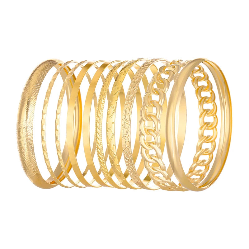 LiFoung 10 Pieces Metal Bangles Set For Women Heavy Style Punk Textured Trendy Fashion Jewelry Classic Occasions Accessories