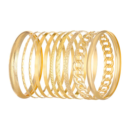 LiFoung 10 Pieces Metal Bangles Set For Women Heavy Style Punk Textured Trendy Fashion Jewelry Classic Occasions Accessories