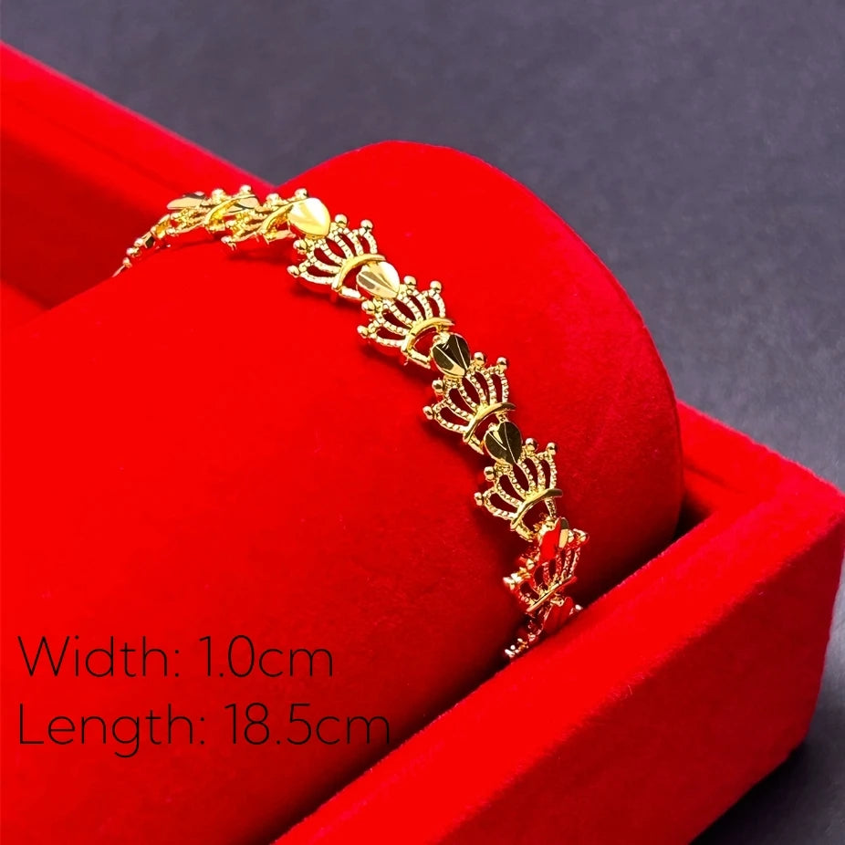 Women's Hand Bracelets Gold Color Stars Crown Cuff Link Chain Bangles Wristband High Quality Luxury Dubai Gold Jewelry Gifts