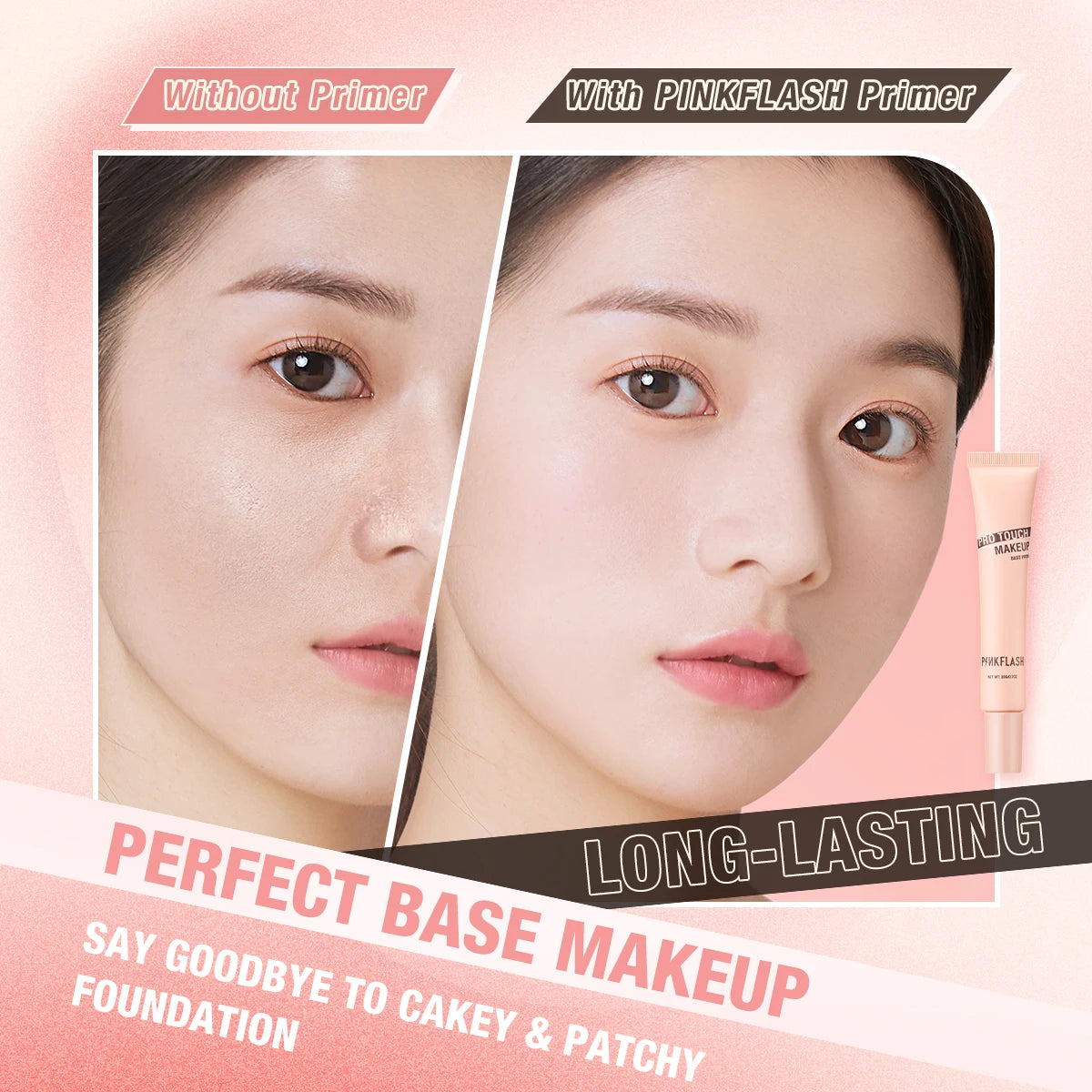 PINKFLASH Poreless Lightweight Makeup Primer Invisible Pore-Blurring Oil-Control High Coverage Face Concealer Cream Cosmetics