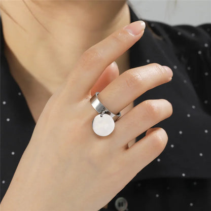 Skyrim Stainless Steel Gold Color Minimalist Ring with Big Round Pendant Finger Rings Fashion