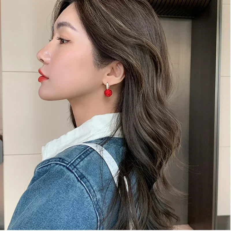 The New Fashion Jewelry Full Rhinestone Red Ball Earrings Earrings for Women