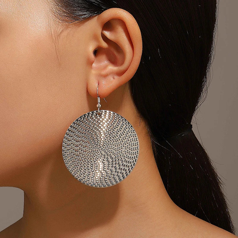 Punk Exaggerated Gold Silver Color Drop Earrings for Women Fashion Big Round Circle Dangle Earrings Statement Jewelry
