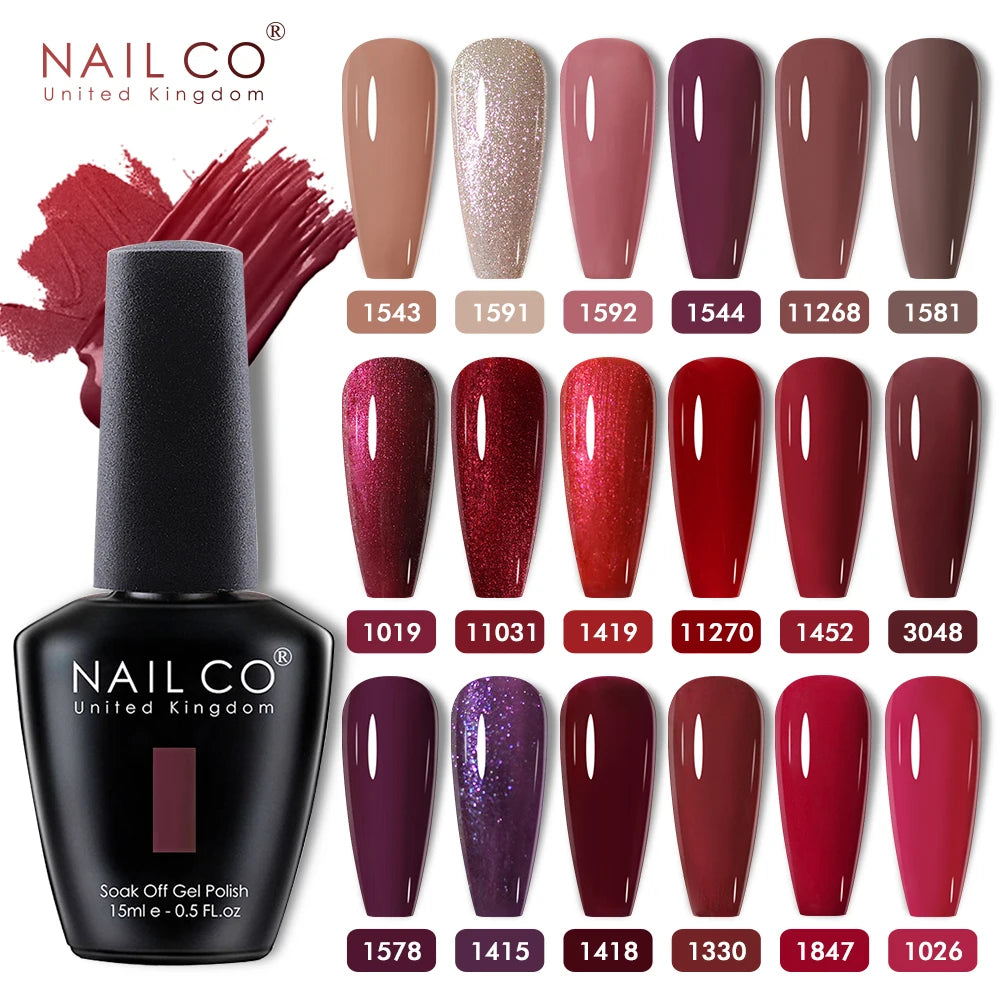 NAILCO 15ml Coffee Red Brown Color Gel Nail Polish Semi-permanent UV Gel Polish Chocolate Nail Art Hybrid Nails Varnish Manicure