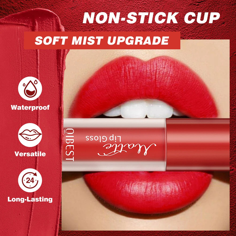 QIBEST  Colors High Quality Lip Gloss Matte Liquid Lipstick Waterproof Long-Lasting Makeup Lip Glaze Lightweight Tint Cosmetic