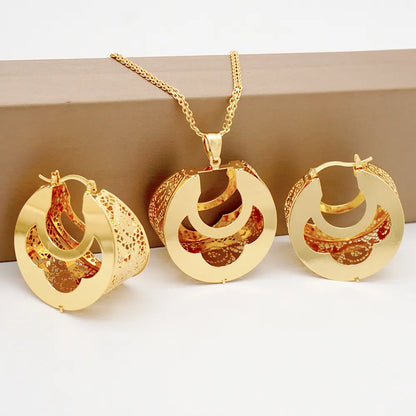 Fashion Dubai Jewelry Sets Gold Color Pendant Copper Classic Earrings Necklace For Women Daily Wear Party Anniversary Gifts