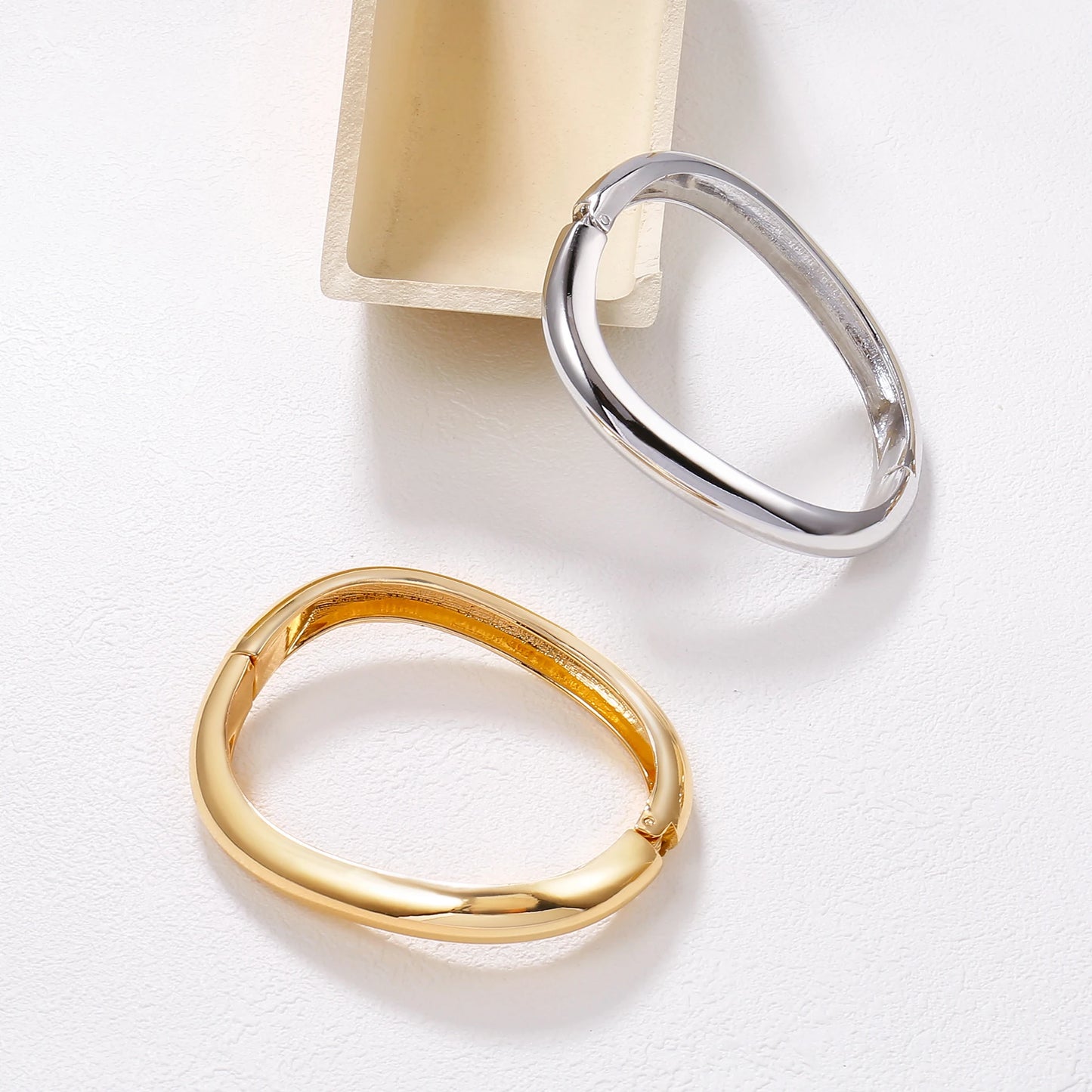 Joya Love Fashion Smooth Irregular Wide Bangles For Women Gold Color Adjustable Cuff Open Bracelet Statement Jewelry