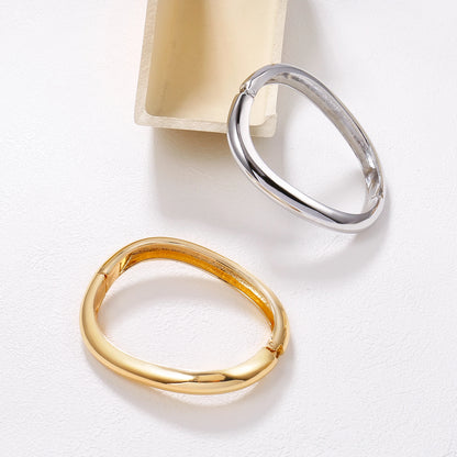Joya Love Fashion Smooth Irregular Wide Bangles For Women Gold Color Adjustable Cuff Open Bracelet Statement Jewelry