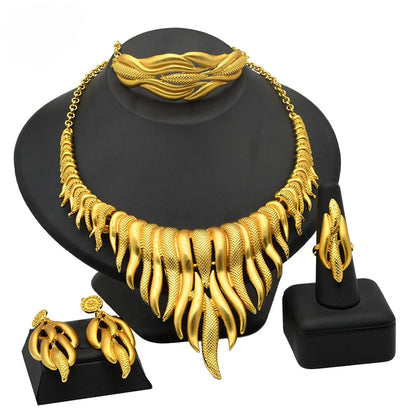 Dubai Women Gold Color Jewelry Sets African Wedding Bridal Ornament Gifts For Saudi Arab Necklace Bracelet Earrings Ring Set