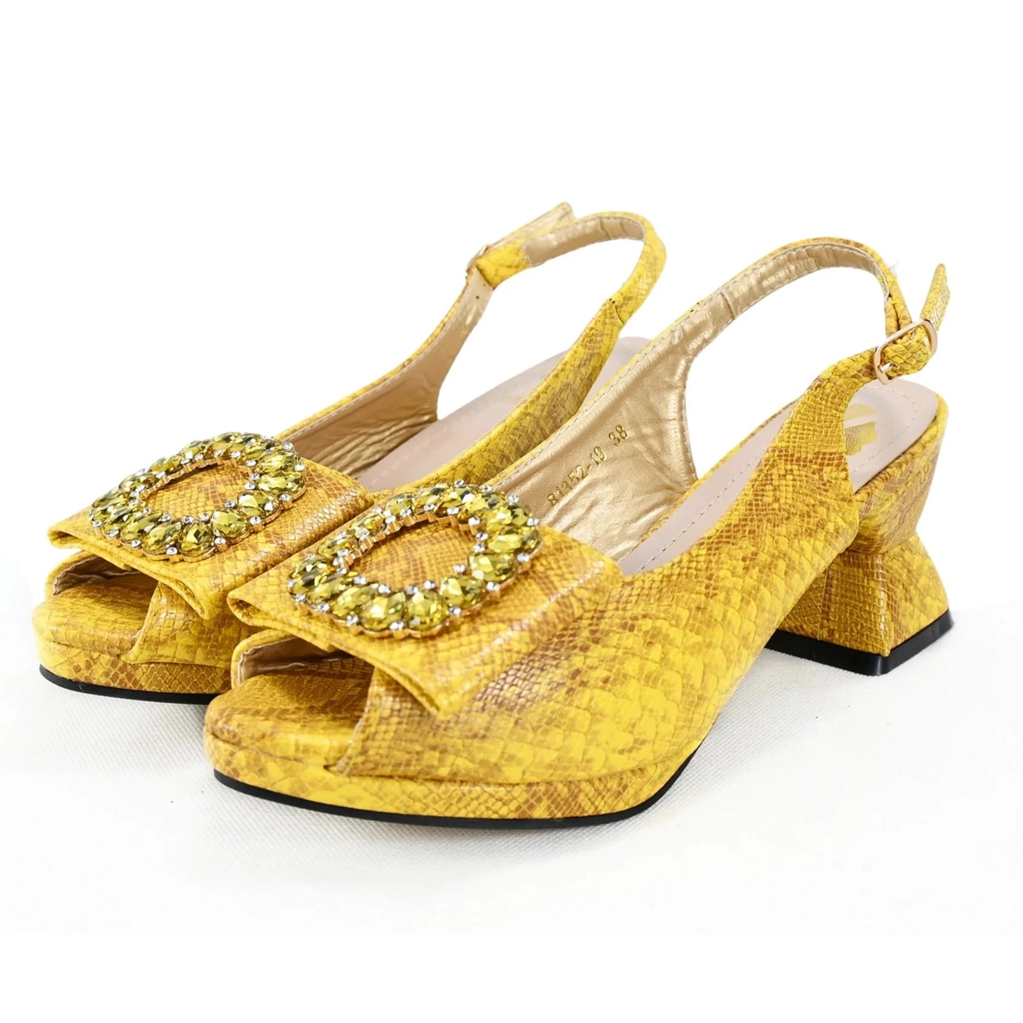 Autumn New Design Specials Italian Women Shoes and Bag Set Comfortable Mid Heels With Rhinestone in Yellow Color