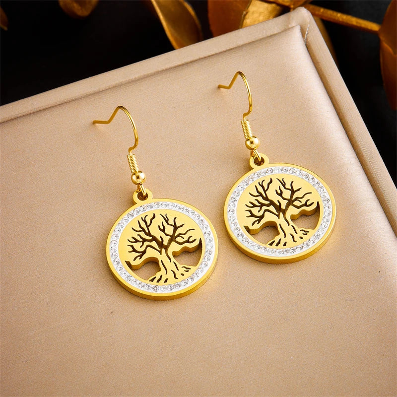 DIEYURO 316L Stainless Steel Snake Flower Round Drop Earrings For Women Fashion 2-Color Ear Jewelry Holiday