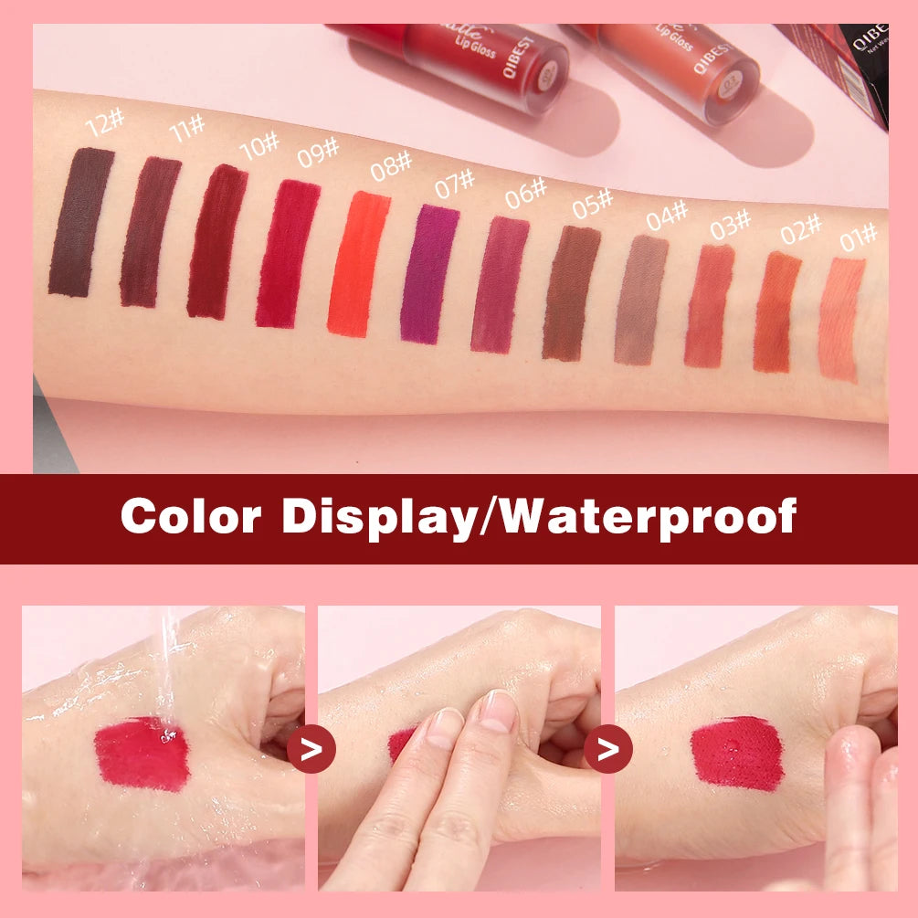 QIBEST  Colors High Quality Lip Gloss Matte Liquid Lipstick Waterproof Long-Lasting Makeup Lip Glaze Lightweight Tint Cosmetic