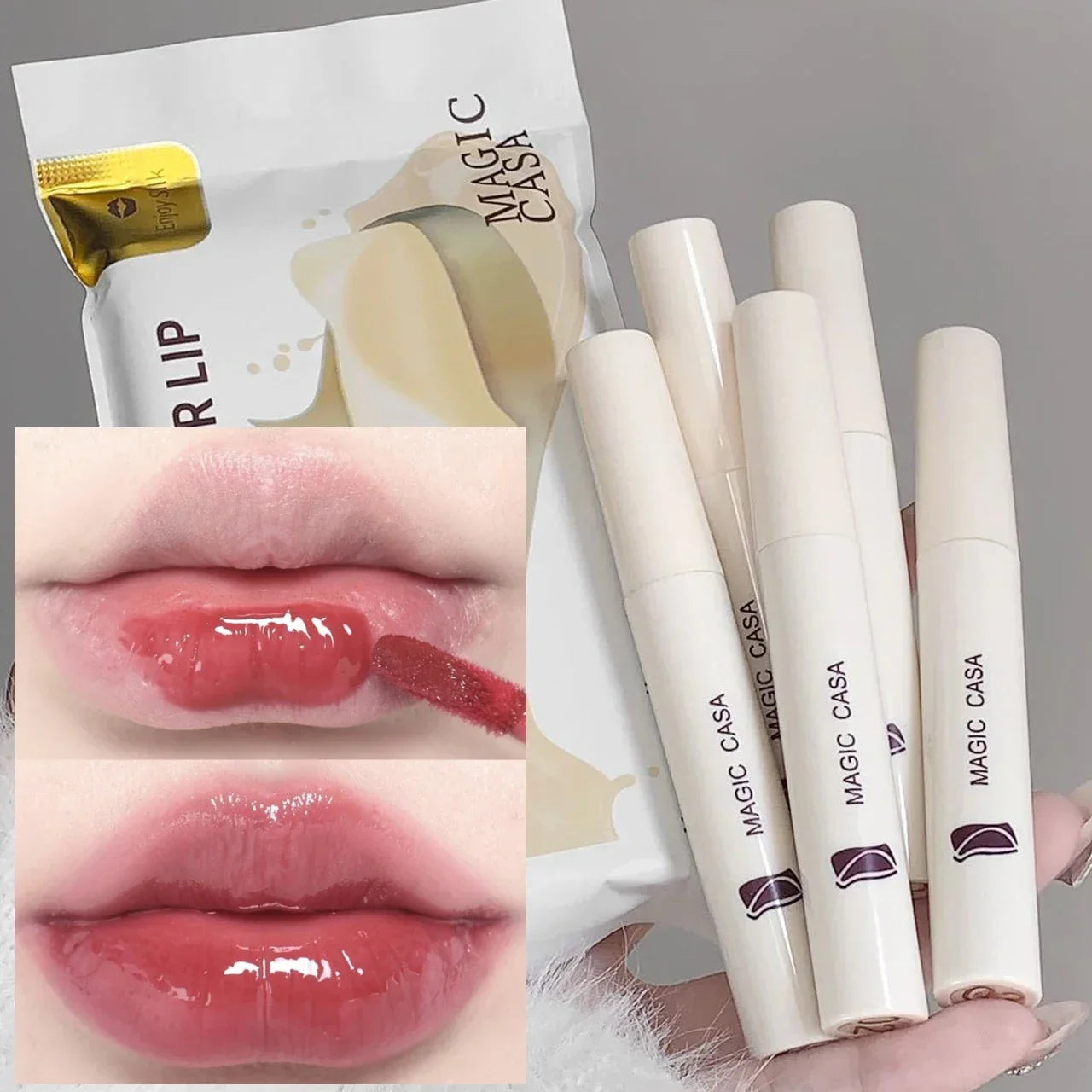 5pcs/set Mirror Red Lip Gloss Waterproof Transparent Pink Lip Glaze Lasting Moisturizing Liquid Lipstick Korean Makeup Cosmetic