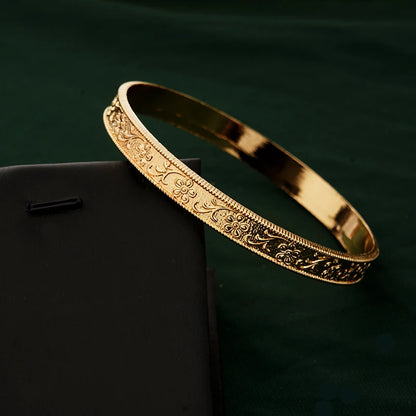 Herseygold Middle East Flower Carved Hand Bangles Gold Color Arabic Dubai Bridal Charm Bracelet Bangle Metal Jewelry Accessories for Women