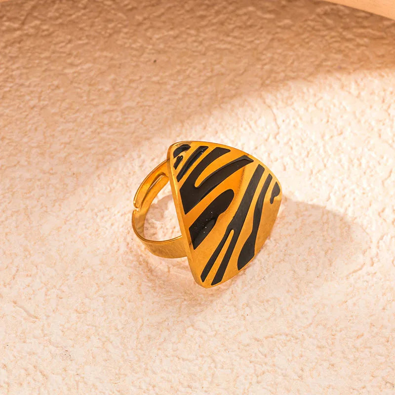 ANENJERY 316L Stainless Steel Tiger Stripe Necklace Earring Ring For Women Vintage New Trend Jewelry Set