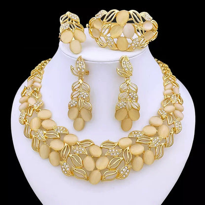 Vintage Opal Jewelry Set Luxury Italy 18K Gold Plated Women Necklaces ethiopian Jewelry Sets Wedding Party Accessories Gift