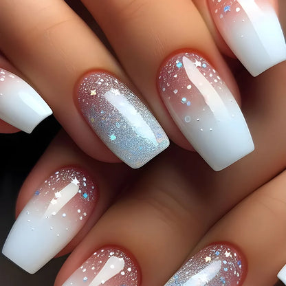 24Pcs Mid-length Ballet False Nails Red Love Pattern Design Press on Nails Simple Wearable Finished Coffin Fake Nail Tips
