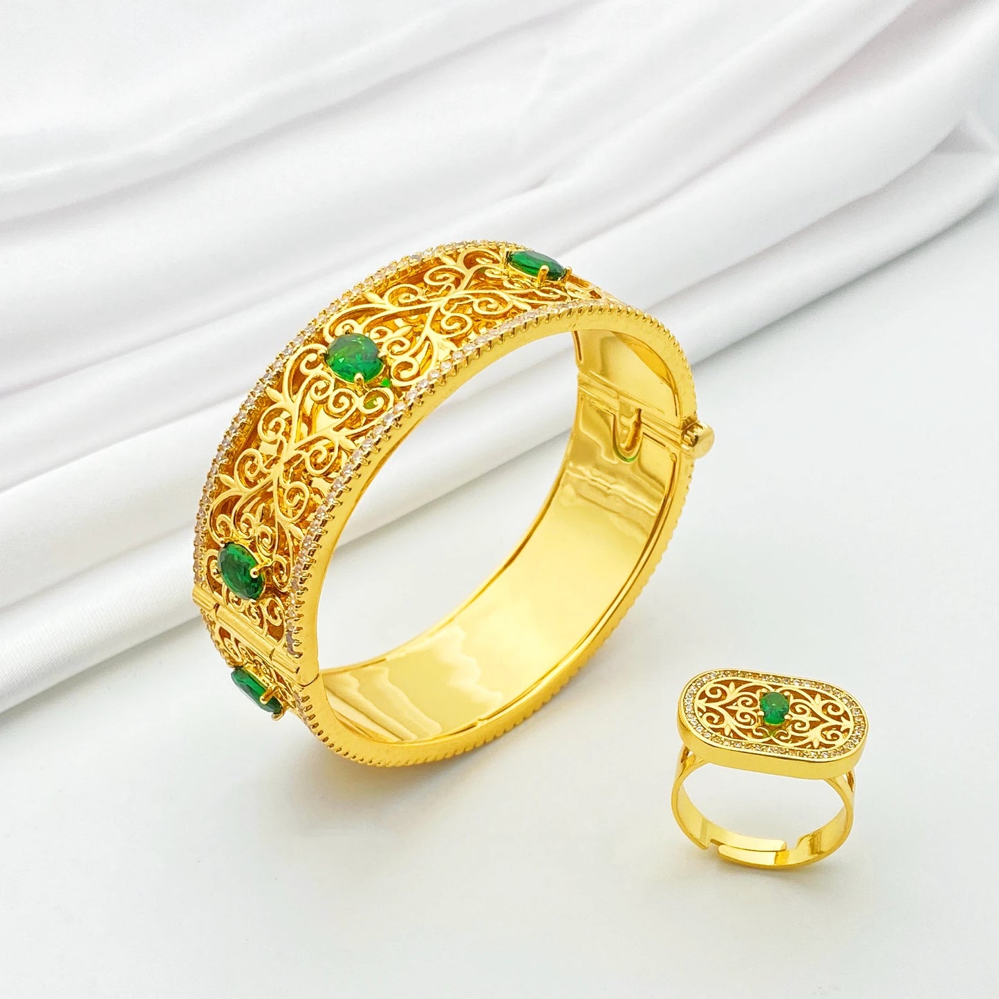 New Fashion  For Women Dubai Wedding Plated-Gold Color Bangle Ring Jewelry Set Bridal Jewelry Luxury Unique Jewelry