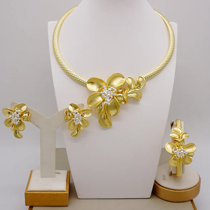 Brazilian Gold Color Flower Jewelry Dubai Jewelry Set For Women Italian Style Necklace Bracelet Earring Italian style jewelry