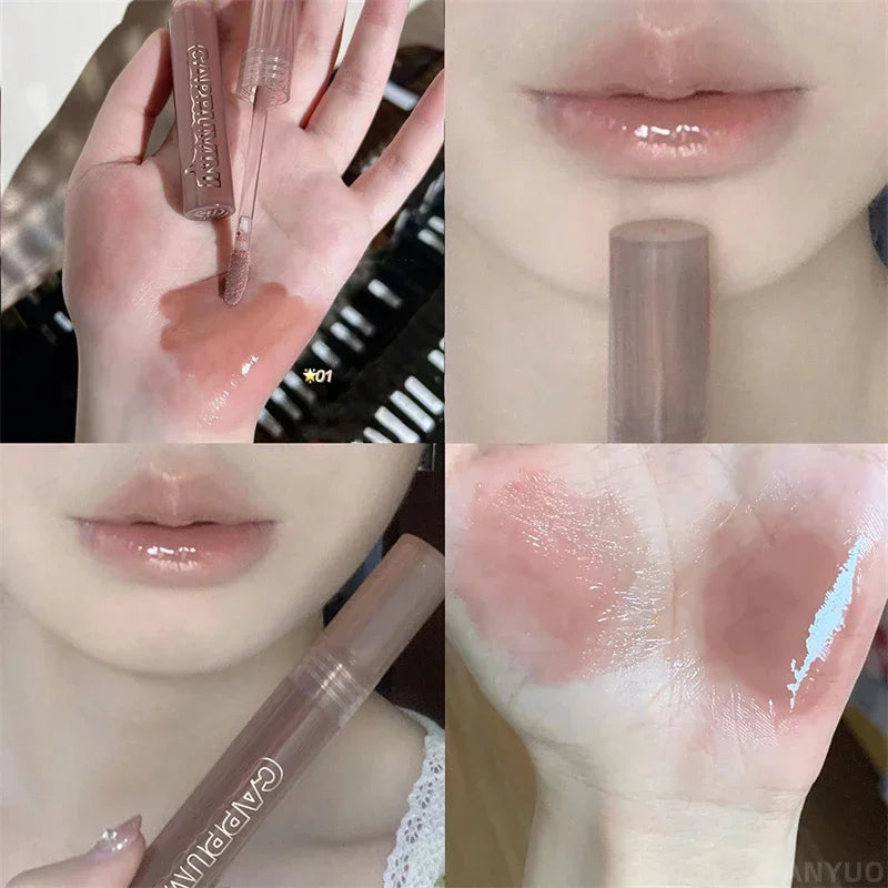 Chocolate Lip Gloss Long Lasting Moisturizes Dark Brown Lip Glaze Transparent Glass Mirror Water Liquid Lipstick Clear Makeup