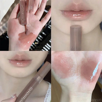 Chocolate Lip Gloss Long Lasting Moisturizes Dark Brown Lip Glaze Transparent Glass Mirror Water Liquid Lipstick Clear Makeup