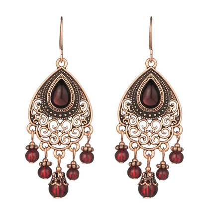 Ethnic Orange Beads Tassel Drop Earrings for Women Antique Gold Plated Geometric Pendientes Earring Boho Vintage Jewelry
