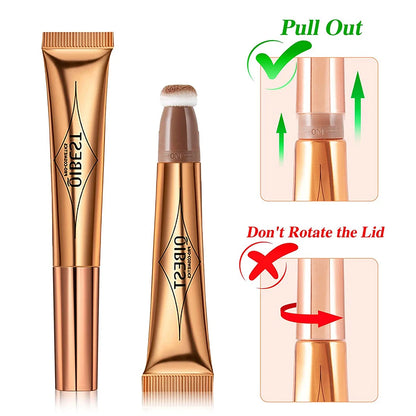 QIBEST Liquid Contour With Cushion Applicator Highlight Shimmer Natural Soft Moisturizing Cream Liquid Blush For Cheek Cosmetics