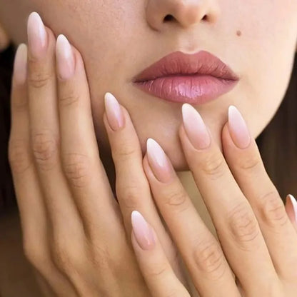 24PCS Press on Nails Short Almond Medium Fake False Nails With Glue Acrylic Nail Art Nails for Women Girls Almond Nude Gradient