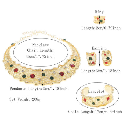 Fashion Woman Jewelry Set Classic Round Pendant Inlaid Colorful Artificial Stone Women's  Party Wedding Jewelry