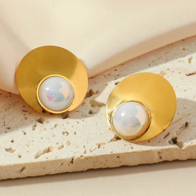 EILIECK 316L Stainless Steel Pearl Earrings For Women Fashion New Holiday Gold Color Waterproof Ear Jewelry