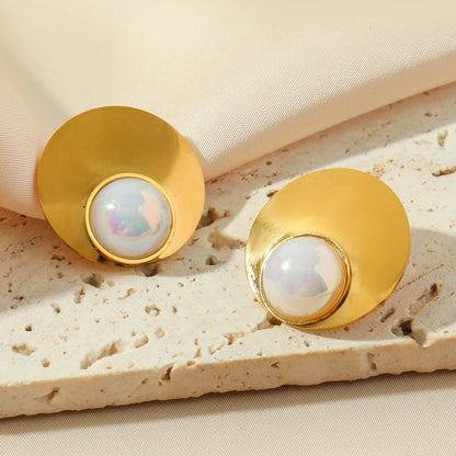 EILIECK 316L Stainless Steel Pearl Earrings For Women Fashion New Holiday Gold Color Waterproof Ear Jewelry