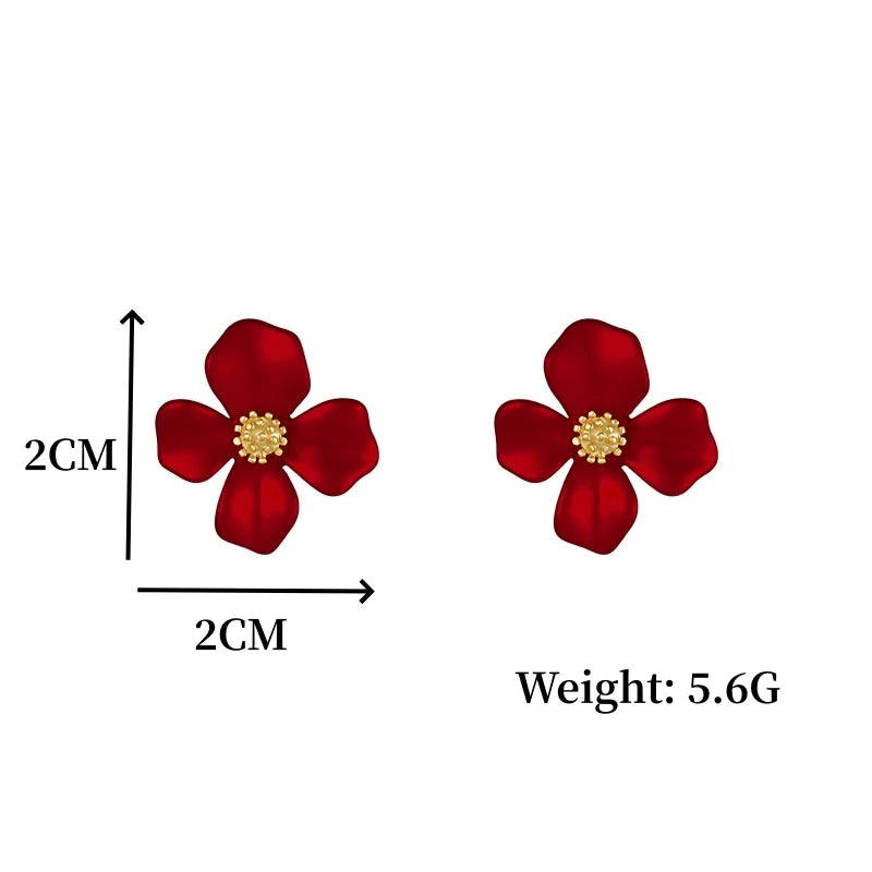 S925 Silver Needle Senior Red Petals Net Red Temperament Cute Small Flower Earrings Female Jewelry Earings Fashion Jewelry