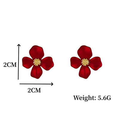 S925 Silver Needle Senior Red Petals Net Red Temperament Cute Small Flower Earrings Female Jewelry Earings Fashion Jewelry