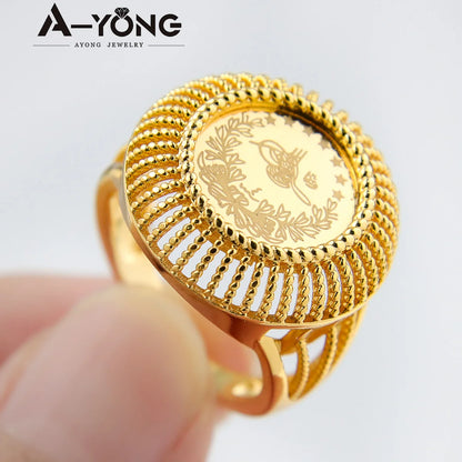 Turkish Coin Gold Rings 18k Gold Plated Zircon Dubai Style for occasions and Party Accessories