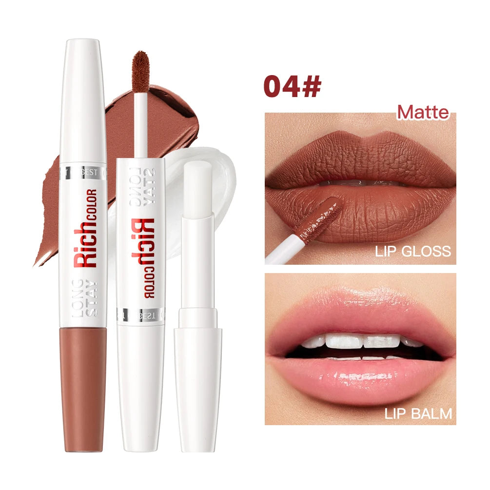 Double-ended Lip Glaze & Lip Balm Matte Misty Surface Non-stick Cup Non-fading Transparent Lip Gloss Moisturizing Lip Cosmetics