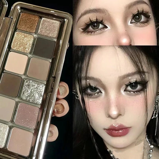 Super Flash Cement Eye shadow Palette Matte Pearl Glitter Eye shadow Cold Tea Brown Eye shadow Korean Beauty Cosmetics