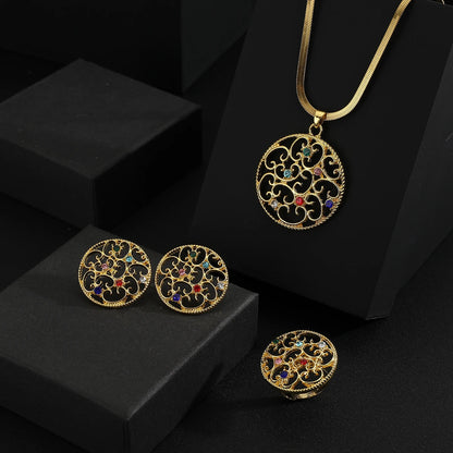 luxury zircon Stainless steel gold lock Pendant Jewelry Sets for Women  Necklace Earrings Ring bride wedding dress jewelry