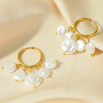 EILIECK 316L Stainless Steel Pearl Earrings For Women Fashion New Holiday Gold Color Waterproof Ear Jewelry