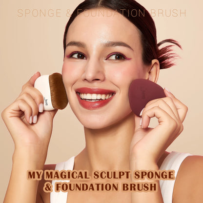 Jessup Makeup Brush Foundation Brush with Makeup Sponge,Contour Blush Concealer Highlight