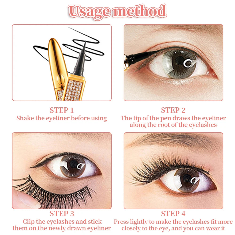 Self-adhesive Eyeliner Pen for False Eyelashes Glue-free Magnetic-free Waterproof No Blooming Eye Liner Pencil Makeup Tool